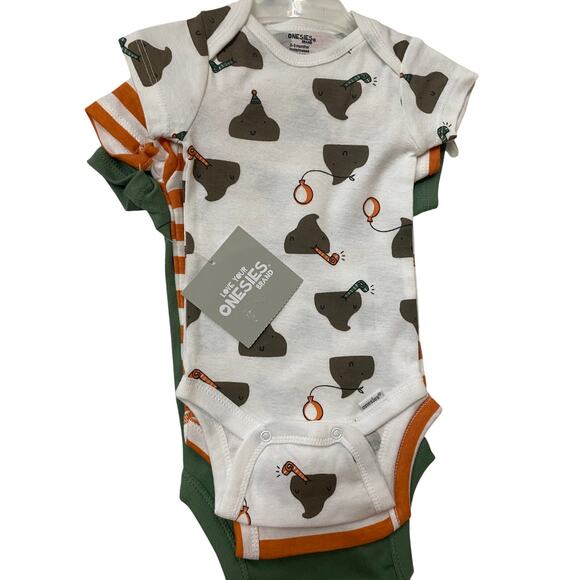 Gerber Baby Bundle 0-3 mo. Outfit and 3 Snap Tees Party Pooper Dinosaurs - Picture 2 of 7
